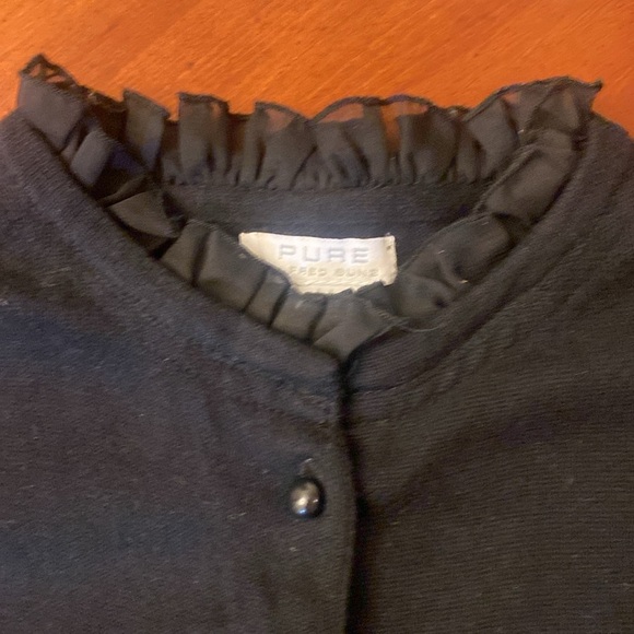 Vintage Pure Alfred Sung Medium Women’s Cardigan Black Cotton Ruffle - Picture 1 of 7